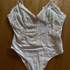 Lace spaghetti strap bodysuit